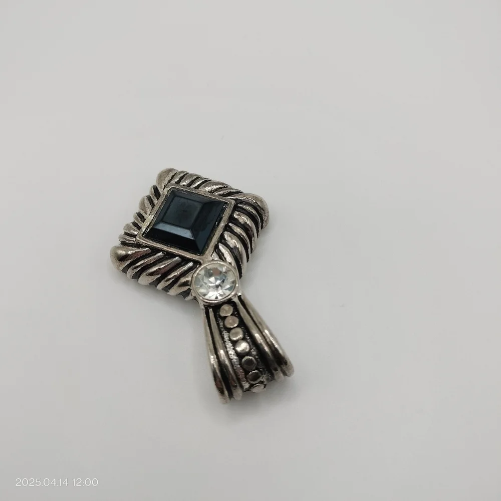 Women's Silver Tone and Black Square Pendant Accented Clear Rhinestone